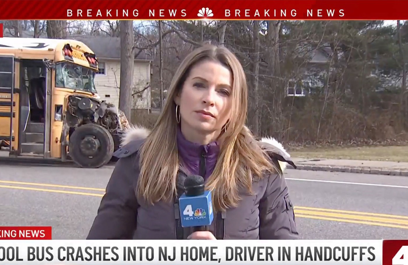 School Bus Crashes Into NJ Home, Driver Led Away in Handcuffs