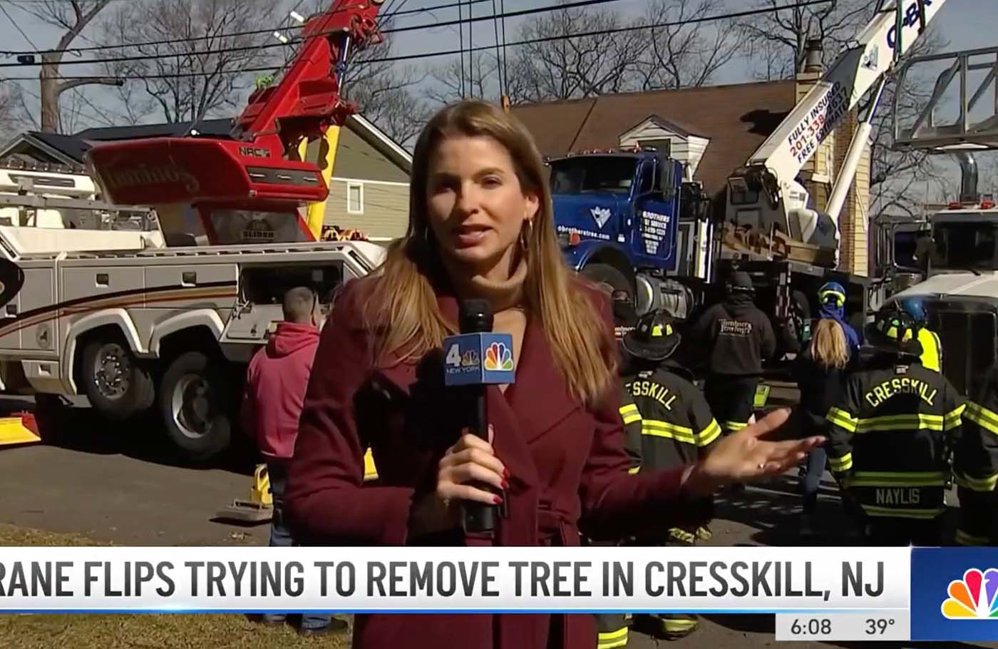 Crane Flips Trying to Remove Tree in Cresskill, NJ